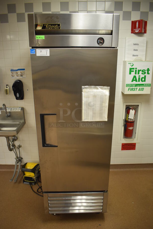 2012 True T-23F ENERGY STAR Stainless Steel Commercial Single Door Reach In Freezer w/ Poly Coated Racks on Commercial Casters. Does Not Include Contents. 115 Volts, 1 Phase. Tested and Working! (Pastry Kitchen)  - Image 1 of 6