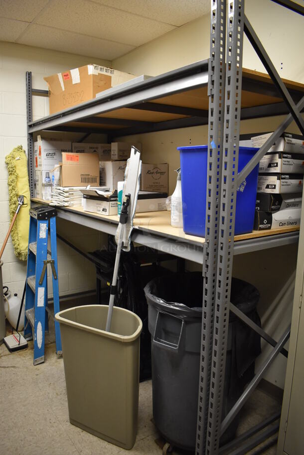 ALL ONE MONEY! Wall Lot of Gray Metal Shelving Unit w/ Contents and Tan Filing Cabinet. BUYER MUST REMOVE. Includes 102x36x96. (Maintenance Room) - Image 4 of 4