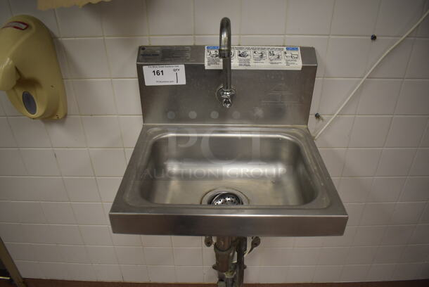 Advance Tabco Stainless Steel Commercial Single Bay Wall Mount Sink w/ Faucet and Pedals. BUYER MUST REMOVE. 17.5x15.5x19. (Restaurant Kitchen) - Image 1 of 6