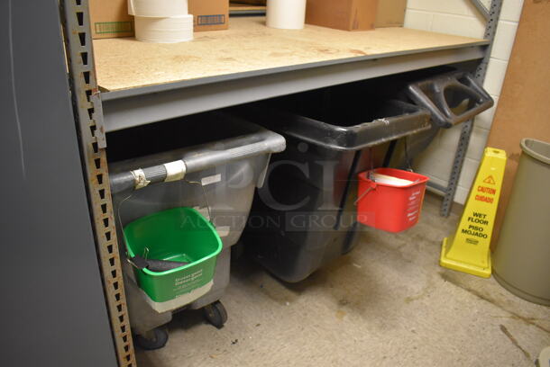 Gray Metal Shelving Unit w/ Contents and 2 Poly Carts. BUYER MUST REMOVE. Includes 88x48x96. (Maintenance Room) - Image 2 of 4