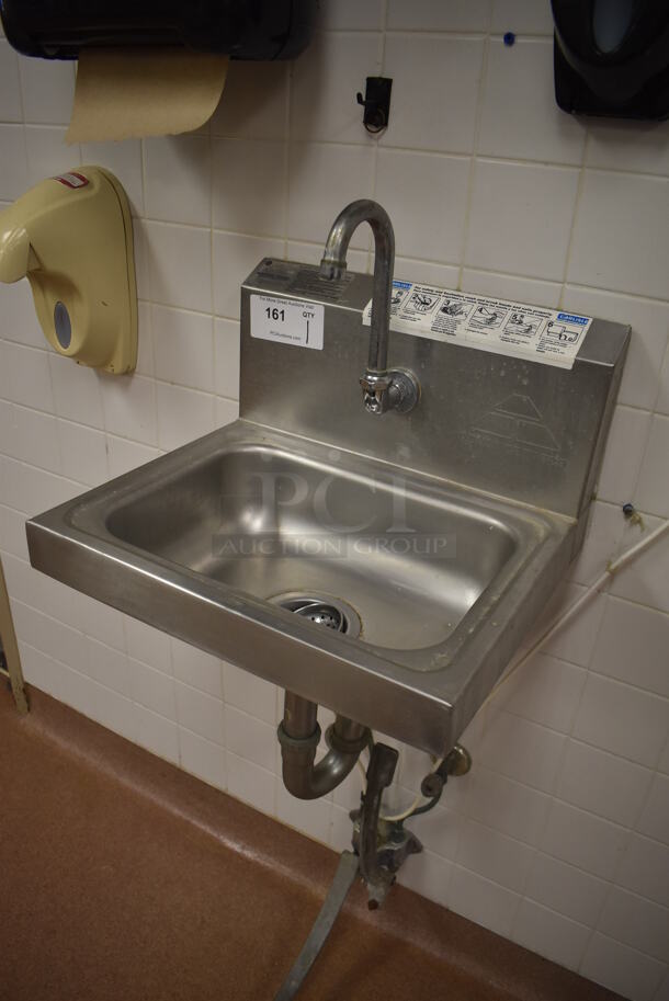 Advance Tabco Stainless Steel Commercial Single Bay Wall Mount Sink w/ Faucet and Pedals. BUYER MUST REMOVE. 17.5x15.5x19. (Restaurant Kitchen) - Image 2 of 6