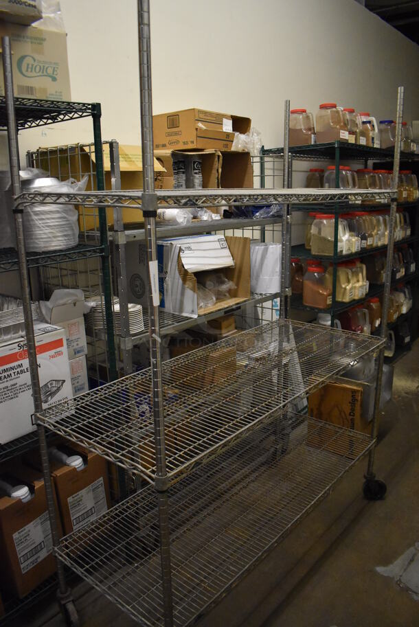 Metro Chrome Finish 3 Tier Wire Shelving Unit on Commercial Casters. BUYER MUST DISMANTLE. PCI CANNOT DISMANTLE FOR SHIPPING. PLEASE CONSIDER FREIGHT CHARGES. 60x24x80. (Store Room)