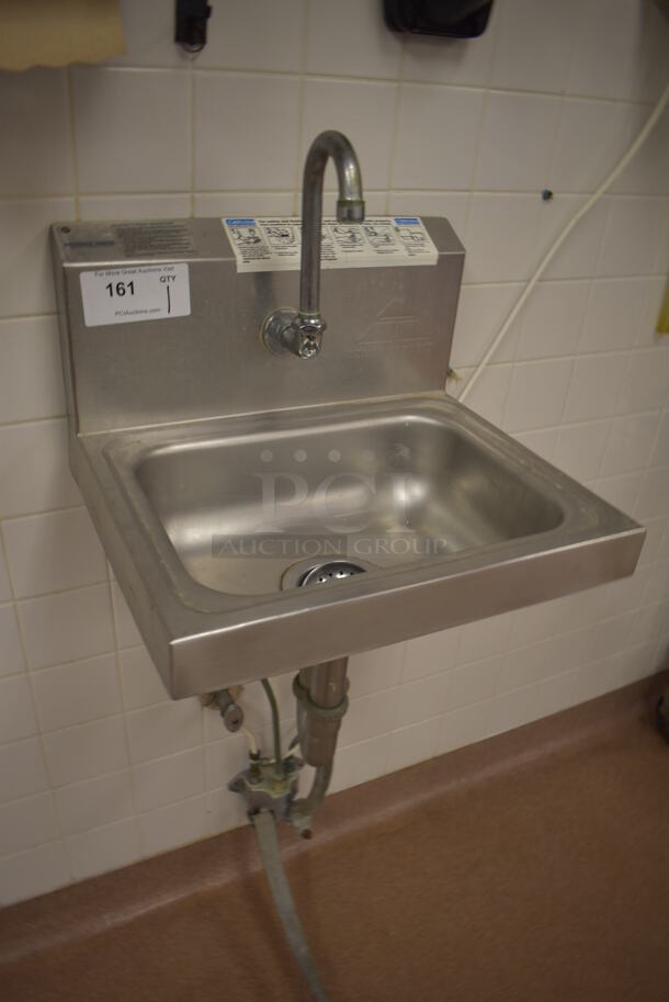 Advance Tabco Stainless Steel Commercial Single Bay Wall Mount Sink w/ Faucet and Pedals. BUYER MUST REMOVE. 17.5x15.5x19. (Restaurant Kitchen) - Image 3 of 6