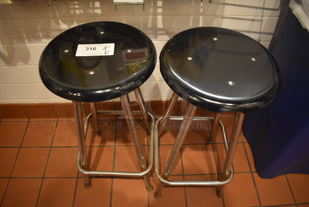 2 Metal Stools w/ Black Seat. 12x12x25. 2 Times Your Bid! (Demo Kitchen)