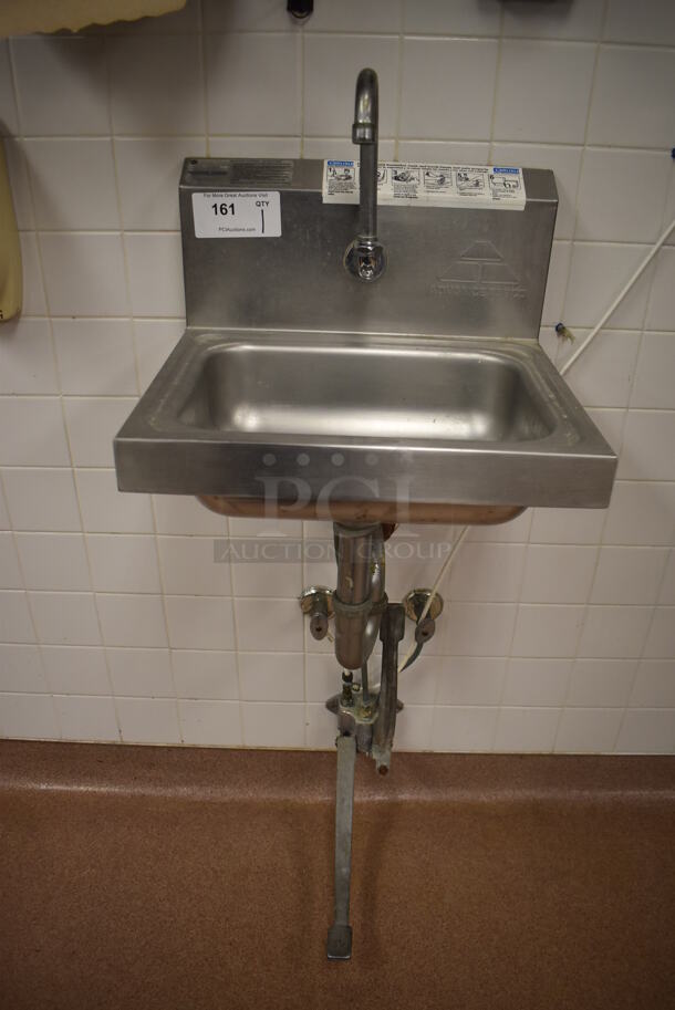 Advance Tabco Stainless Steel Commercial Single Bay Wall Mount Sink w/ Faucet and Pedals. BUYER MUST REMOVE. 17.5x15.5x19. (Restaurant Kitchen) - Image 6 of 6