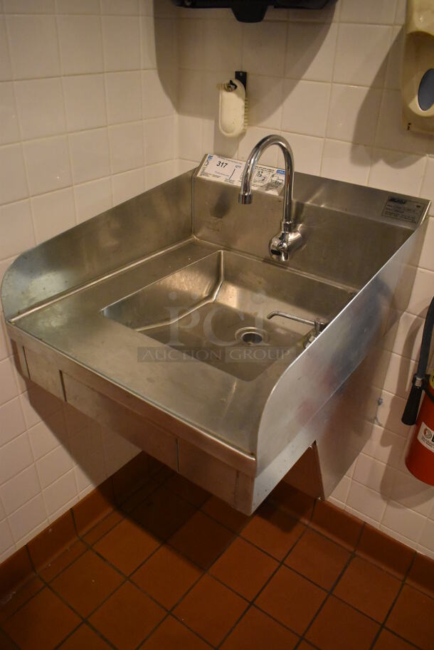 Eagle YHSAP-14-0055-00 Stainless Steel Commercial Single Bay Wall Mount Sink w/ Faucet and Pedals. BUYER MUST REMOVE. 22x24x25. (Demo Kitchen) - Image 2 of 4