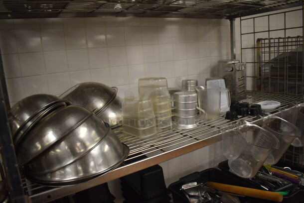 Metal 4 Tier Wire Shelving Unit w/ Contents Including Utensils, Poly Drop In Bins and Cutting Boards on Commercial Casters. BUYER MUST DISMANTLE. PCI CANNOT DISMANTLE FOR SHIPPING. PLEASE CONSIDER FREIGHT CHARGES. 60x24x78. (Restaurant Kitchen) - Image 3 of 10