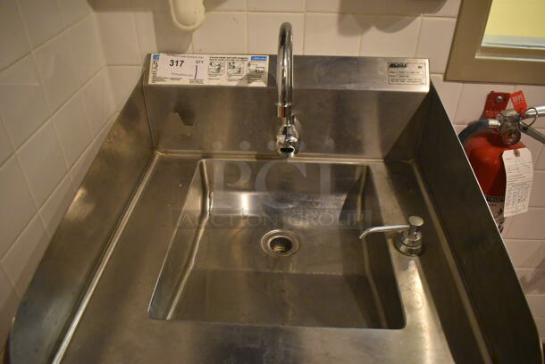 Eagle YHSAP-14-0055-00 Stainless Steel Commercial Single Bay Wall Mount Sink w/ Faucet and Pedals. BUYER MUST REMOVE. 22x24x25. (Demo Kitchen) - Image 4 of 4