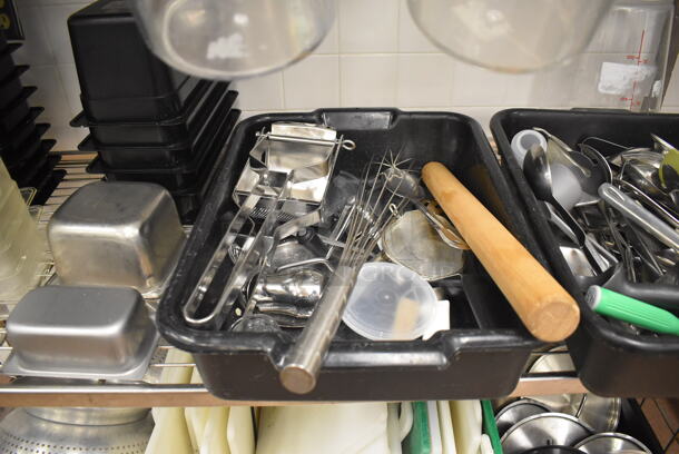 Metal 4 Tier Wire Shelving Unit w/ Contents Including Utensils, Poly Drop In Bins and Cutting Boards on Commercial Casters. BUYER MUST DISMANTLE. PCI CANNOT DISMANTLE FOR SHIPPING. PLEASE CONSIDER FREIGHT CHARGES. 60x24x78. (Restaurant Kitchen) - Image 5 of 10