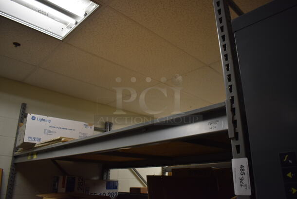 Gray Metal Shelving Unit w/ Contents Including Lightbulbs and Safety Storage Cabinet. BUYER MUST REMOVE. Includes 100x49x96. (Maintenance Room) - Image 2 of 7