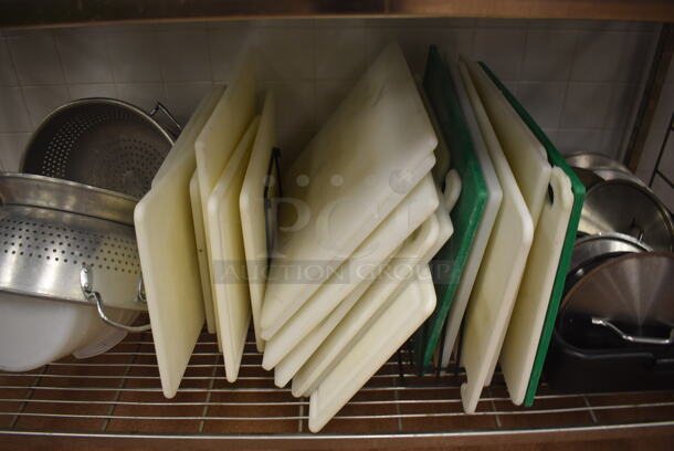 Metal 4 Tier Wire Shelving Unit w/ Contents Including Utensils, Poly Drop In Bins and Cutting Boards on Commercial Casters. BUYER MUST DISMANTLE. PCI CANNOT DISMANTLE FOR SHIPPING. PLEASE CONSIDER FREIGHT CHARGES. 60x24x78. (Restaurant Kitchen) - Image 8 of 10