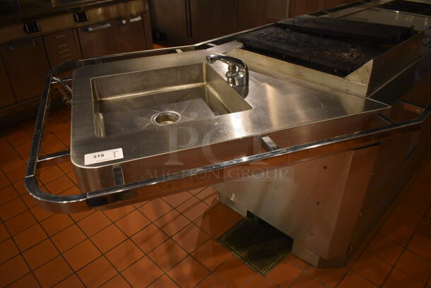 Viking Stainless Steel Commercial Gas Powered Prep Station w/ 2 Sinks, 2 4 Burner Grills, 2 Drawer Cooler, Oven, 2 4 Burner Induction Ranges and Charbroiler. BUYER MUST REMOVE. 240x46x41. Tested and Working! (Demo Kitchen) - Image 2 of 12