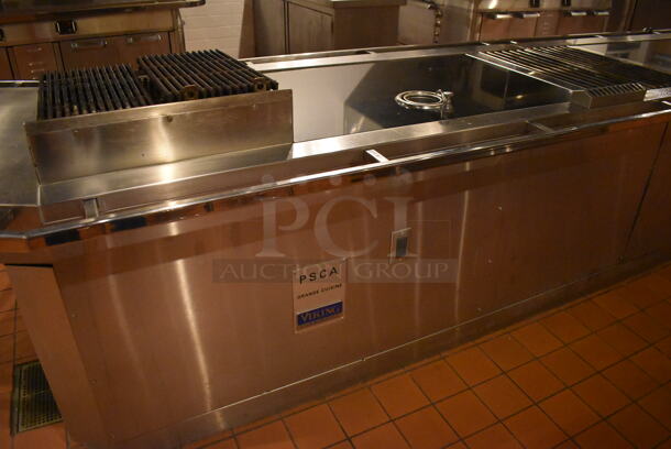Viking Stainless Steel Commercial Gas Powered Prep Station w/ 2 Sinks, 2 4 Burner Grills, 2 Drawer Cooler, Oven, 2 4 Burner Induction Ranges and Charbroiler. BUYER MUST REMOVE. 240x46x41. Tested and Working! (Demo Kitchen) - Image 3 of 12