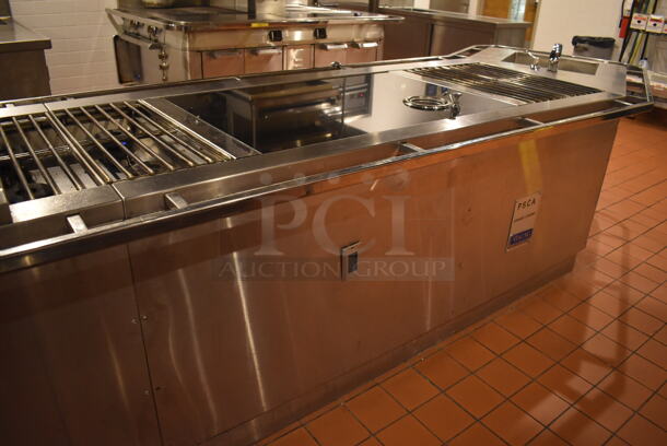 Viking Stainless Steel Commercial Gas Powered Prep Station w/ 2 Sinks, 2 4 Burner Grills, 2 Drawer Cooler, Oven, 2 4 Burner Induction Ranges and Charbroiler. BUYER MUST REMOVE. 240x46x41. Tested and Working! (Demo Kitchen) - Image 4 of 12