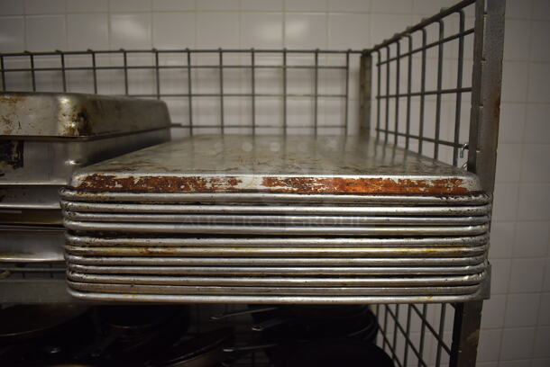 Metal 4 Tier Wire Shelving Unit w/ Contents Including Metal Baking Pans, Drop In Bins and Skillets on Commercial Casters. BUYER MUST DISMANTLE. PCI CANNOT DISMANTLE FOR SHIPPING. PLEASE CONSIDER FREIGHT CHARGES. 48x24x70. (Restaurant Kitchen) - Image 4 of 11
