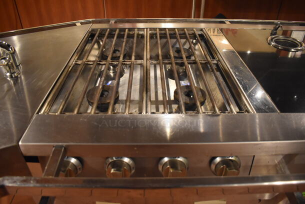 Viking Stainless Steel Commercial Gas Powered Prep Station w/ 2 Sinks, 2 4 Burner Grills, 2 Drawer Cooler, Oven, 2 4 Burner Induction Ranges and Charbroiler. BUYER MUST REMOVE. 240x46x41. Tested and Working! (Demo Kitchen) - Image 7 of 12