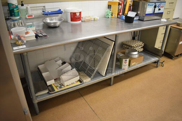 Stainless Steel Table w/ Metal Under Shelf. Does Not Include Contents. 96x30x36. (Pastry Kitchen)