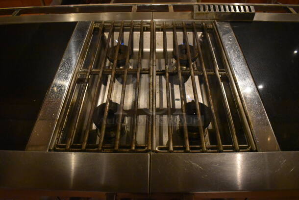 Viking Stainless Steel Commercial Gas Powered Prep Station w/ 2 Sinks, 2 4 Burner Grills, 2 Drawer Cooler, Oven, 2 4 Burner Induction Ranges and Charbroiler. BUYER MUST REMOVE. 240x46x41. Tested and Working! (Demo Kitchen) - Image 10 of 12