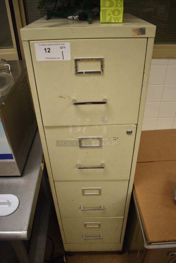 Tan Metal 4 Drawer Filing Cabinet on Commercial Casters. 15x19x54.5. (Pastry Kitchen) - Image 1 of 7