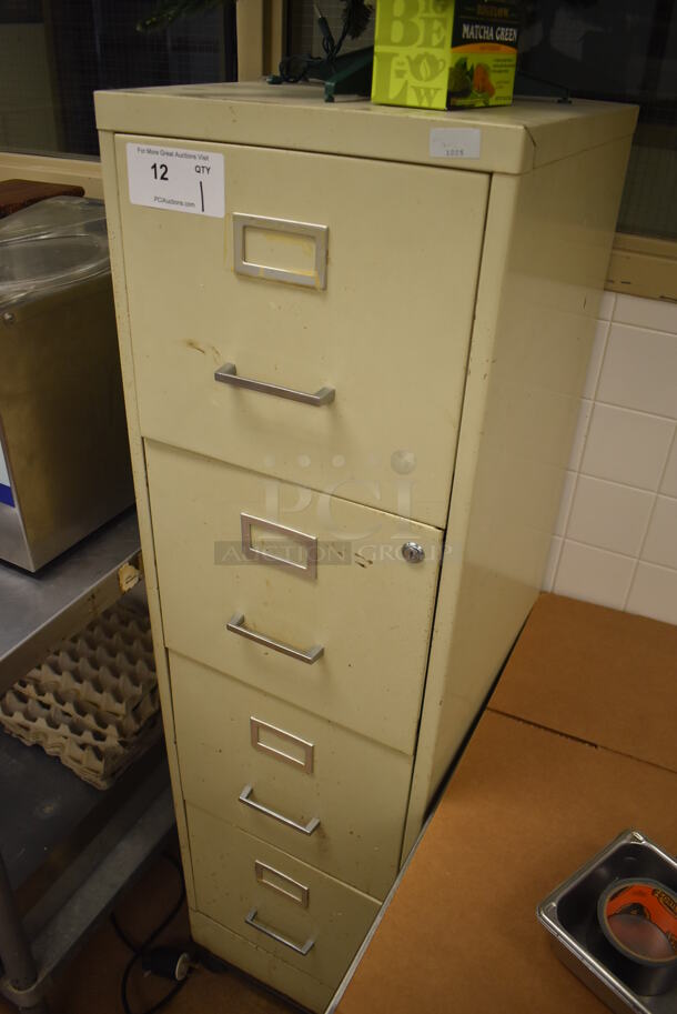 Tan Metal 4 Drawer Filing Cabinet on Commercial Casters. 15x19x54.5. (Pastry Kitchen) - Image 2 of 7