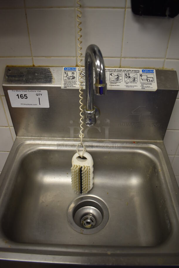 Advance Tabco Stainless Steel Commercial Single Bay Wall Mount Sink w/ Faucet and Food Pedals. BUYER MUST REMOVE. 17.5x15.5x19. (Restaurant Kitchen) - Image 4 of 4