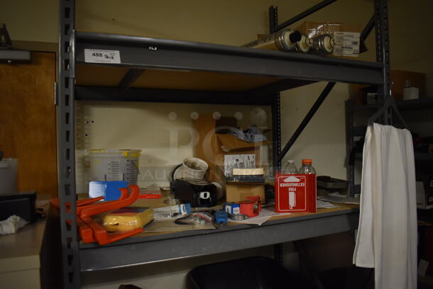 Gray Metal Shelving Unit w/ Contents. BUYER MUST REMOVE. Includes 52x37x96. (Maintenance Room) - Image 3 of 4