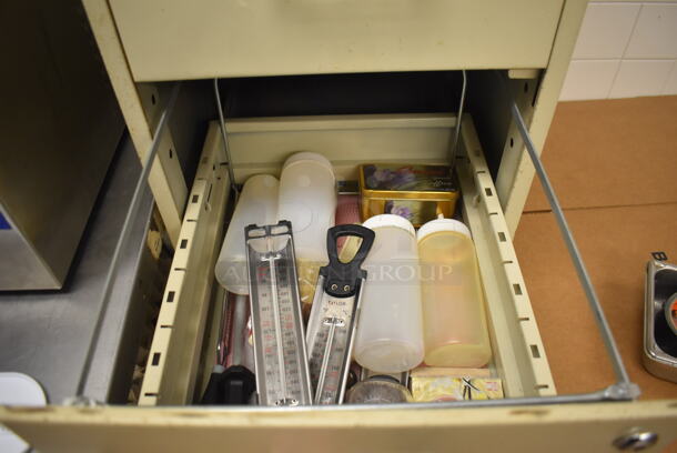 Tan Metal 4 Drawer Filing Cabinet on Commercial Casters. 15x19x54.5. (Pastry Kitchen) - Image 5 of 7
