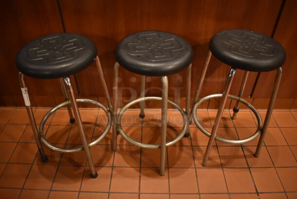 3 Metal Stools w/ Black Seat. 16x16x26. 3 Times Your Bid! (Demo Kitchen) - Image 1 of 3