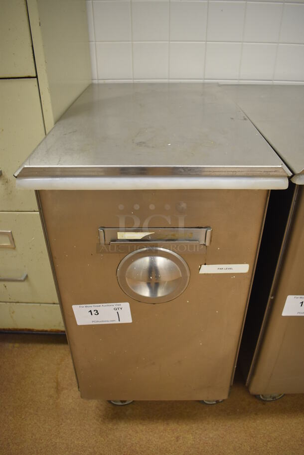 Win-holt Stainless Steel Commercial Ingredient Bin w/ Lid on Commercial Casters. 15.5x27.5x27.5. (Pastry Kitchen)