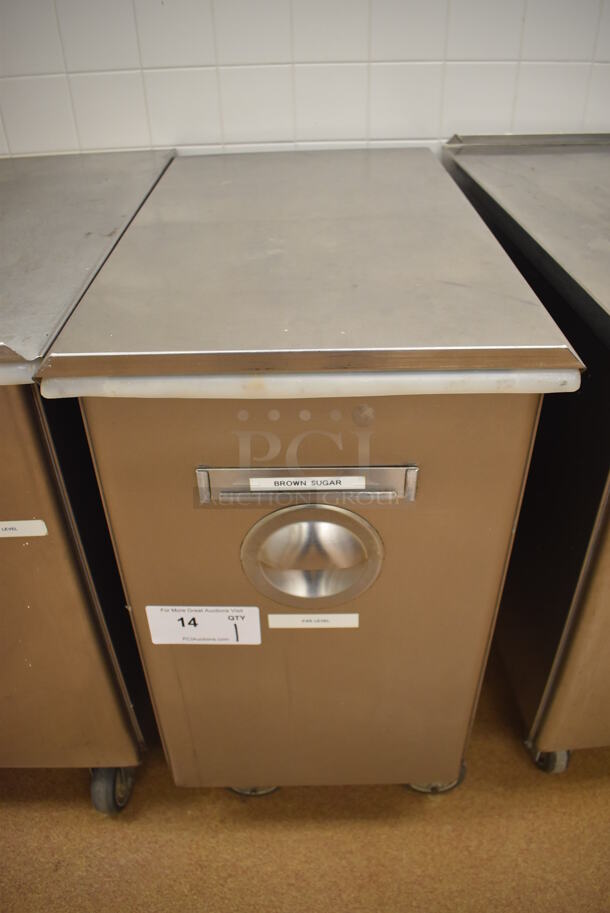 Win-holt Stainless Steel Commercial Ingredient Bin w/ Lid on Commercial Casters. 15.5x27.5x27.5. (Pastry Kitchen)