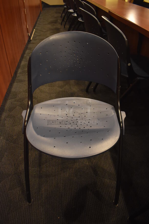 13 Blue Poly Seats w/ Metal Frame. Seat Folds Up. Stock Picture - Cosmetic Condition May Vary. 22x20x32. 13 Times Your Bid! (Demo Kitchen) - Image 1 of 7