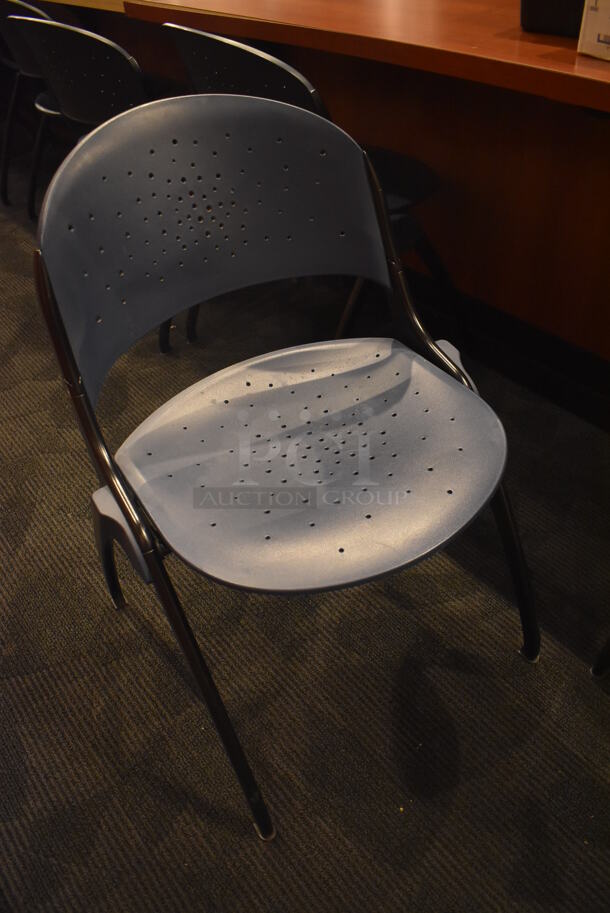 13 Blue Poly Seats w/ Metal Frame. Seat Folds Up. Stock Picture - Cosmetic Condition May Vary. 22x20x32. 13 Times Your Bid! (Demo Kitchen) - Image 2 of 7