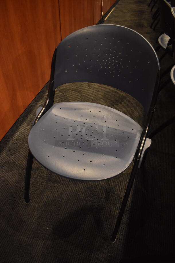 13 Blue Poly Seats w/ Metal Frame. Seat Folds Up. Stock Picture - Cosmetic Condition May Vary. 22x20x32. 13 Times Your Bid! (Demo Kitchen) - Image 3 of 7