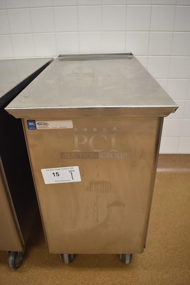 Win-holt Stainless Steel Commercial Ingredient Bin w/ Lid on Commercial Casters. 15.5x27.5x27.5. (Pastry Kitchen)