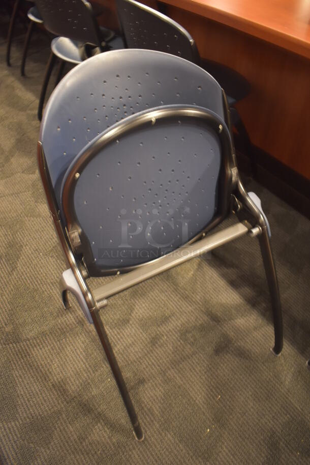 13 Blue Poly Seats w/ Metal Frame. Seat Folds Up. Stock Picture - Cosmetic Condition May Vary. 22x20x32. 13 Times Your Bid! (Demo Kitchen) - Image 5 of 7