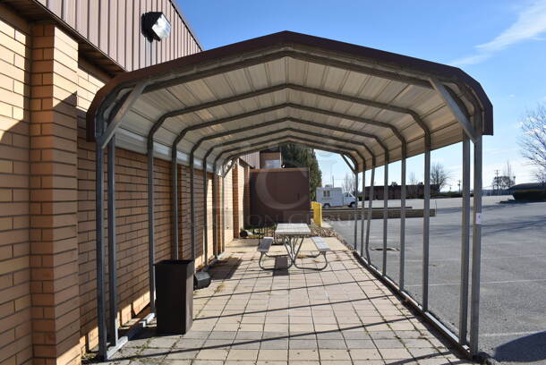25' Long Outdoor Metal Awning / Car Port. BUYER MUST REMOVE. 142x300x120. (Outside) - Image 3 of 6
