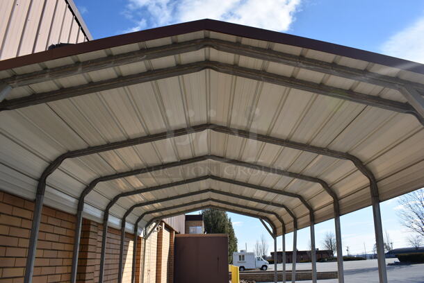 25' Long Outdoor Metal Awning / Car Port. BUYER MUST REMOVE. 142x300x120. (Outside) - Image 4 of 6