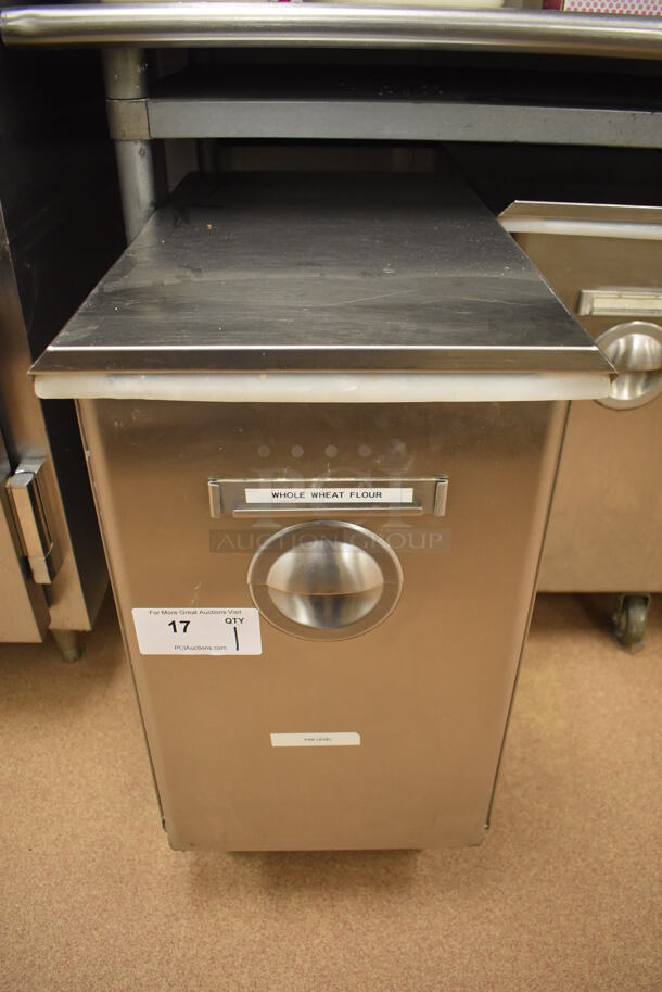 Win-holt Stainless Steel Commercial Ingredient Bin w/ Lid on Commercial Casters. 15.5x27.5x27.5. (Pastry Kitchen)