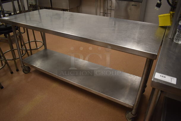 Stainless Steel Table w/ Metal Under Shelf on Commercial Casters. 72x30x36. (Restaurant Kitchen)