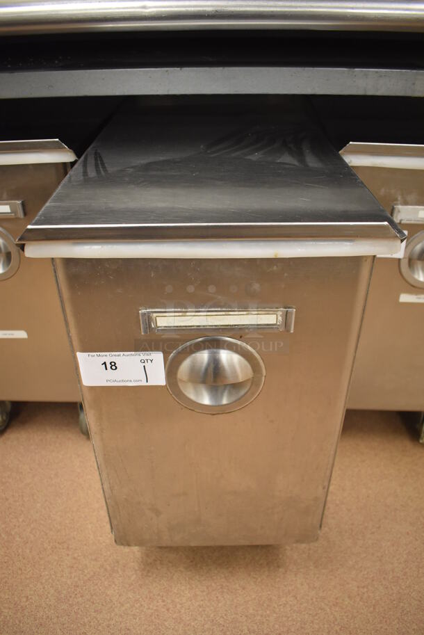 Win-holt Stainless Steel Commercial Ingredient Bin w/ Lid on Commercial Casters. 15.5x27.5x27.5. (Pastry Kitchen)