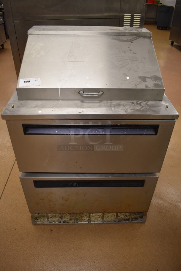Delfield D4032 Stainless Steel Commercial Sandwich Salad Prep Table Mega Top w/ 2 Drawers. 115 Volts, 1 Phase. 32x30x48. Tested and Working! (Education Kitchen 2) - Image 1 of 8