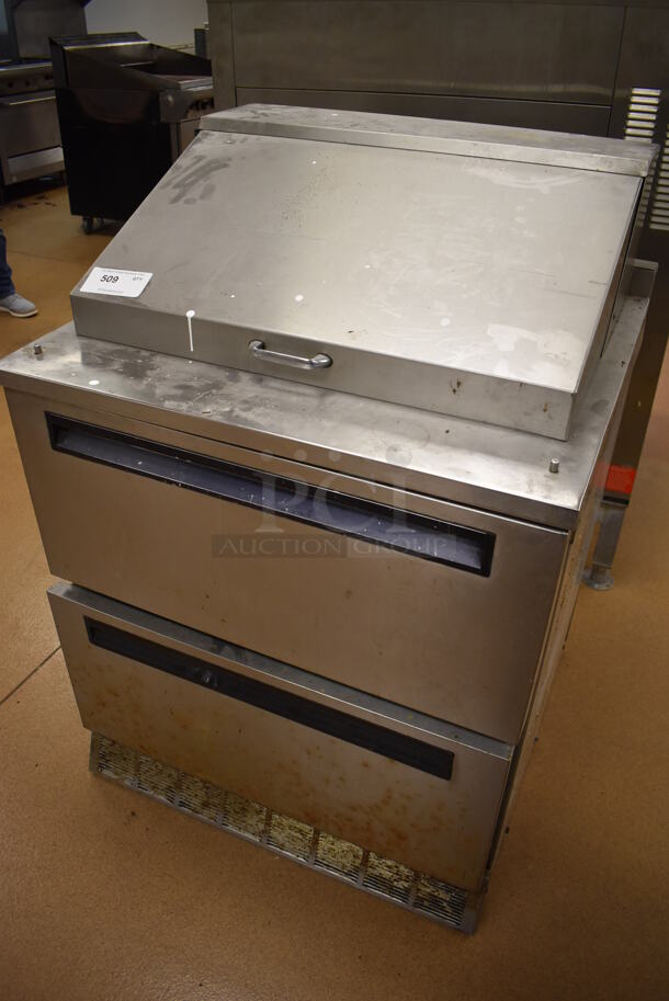 Delfield D4032 Stainless Steel Commercial Sandwich Salad Prep Table Mega Top w/ 2 Drawers. 115 Volts, 1 Phase. 32x30x48. Tested and Working! (Education Kitchen 2) - Image 3 of 8