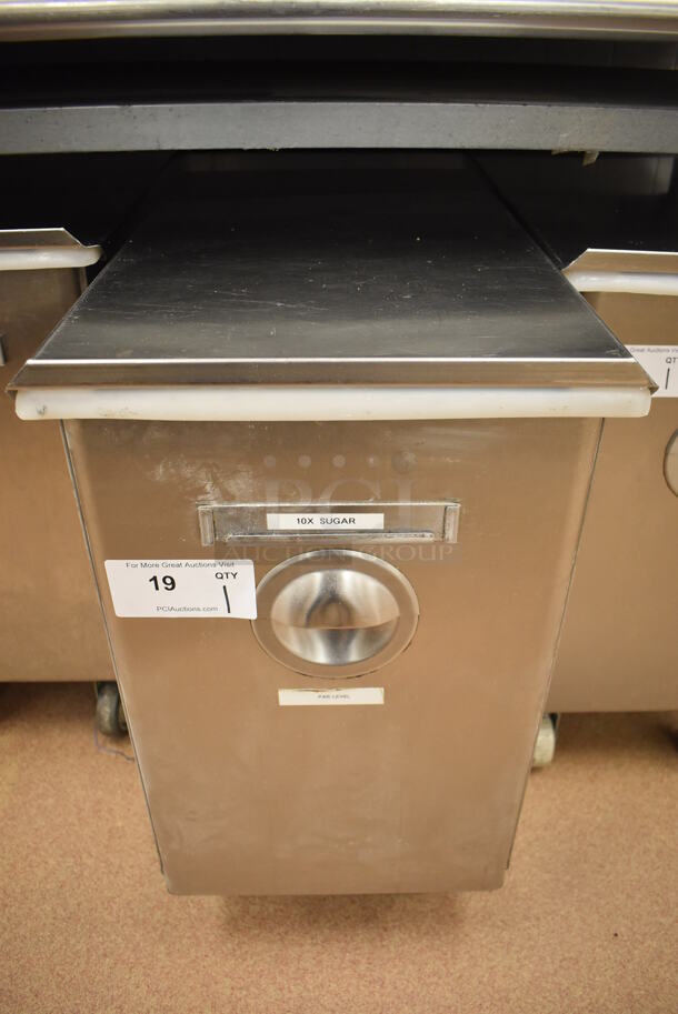 Win-holt Stainless Steel Commercial Ingredient Bin w/ Lid on Commercial Casters. 15.5x27.5x27.5. (Pastry Kitchen)