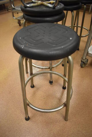 8 Metal Stools w/ Black Seat. 16x16x27. 8 Times Your Bid! (Restaurant Kitchen)
