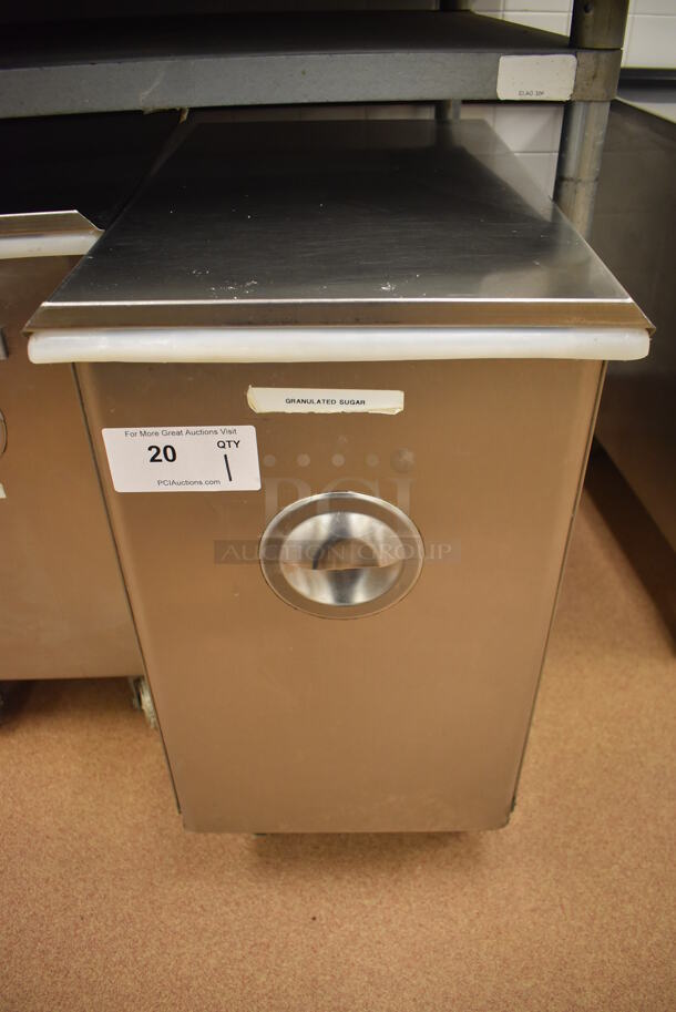 Win-holt Stainless Steel Commercial Ingredient Bin w/ Lid on Commercial Casters. 15.5x27.5x27.5. (Pastry Kitchen)