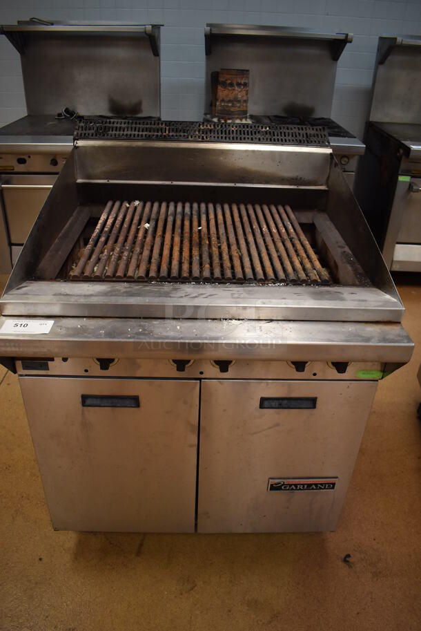 Garland M34B Stainless Steel Commercial Natural Gas Powered Charbroiler Grill on Commercial Casters. 34x38x45. Tested and Working! (Education Kitchen 2)