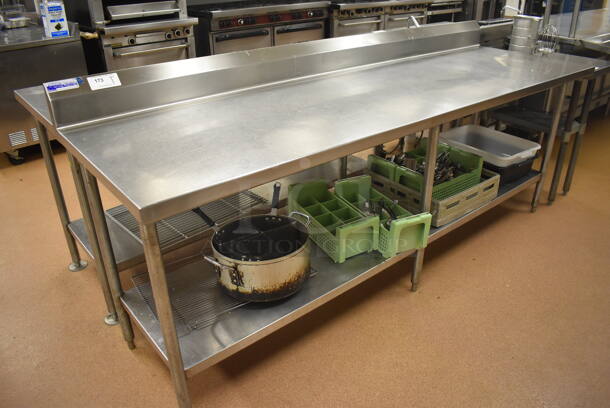 Stainless Steel Table w/ Metal Under Shelf and Back Splash. Does Not Include Contents. 96x30x42. (Restaurant Kitchen)
