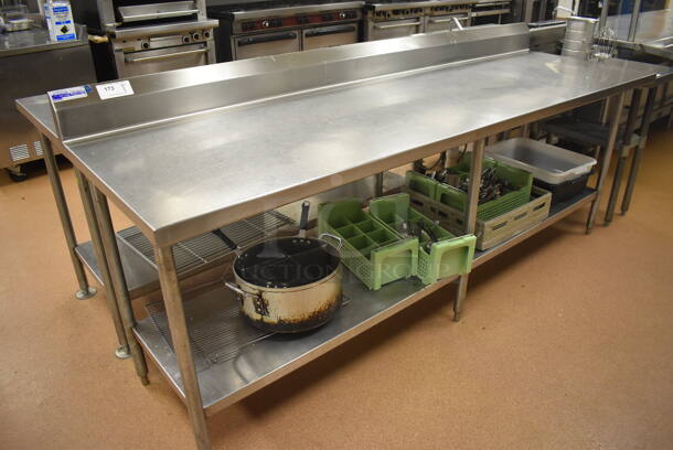 Stainless Steel Table w/ Metal Under Shelf and Back Splash. Does Not Include Contents. 96x30x42. (Restaurant Kitchen) - Image 1 of 5