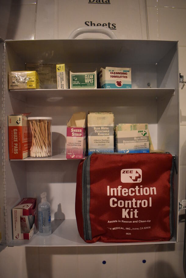 White Metal Wall Mount First Aid Kit. BUYER MUST REMOVE. 14x7.5x16.5. (Demo Kitchen) - Image 4 of 4