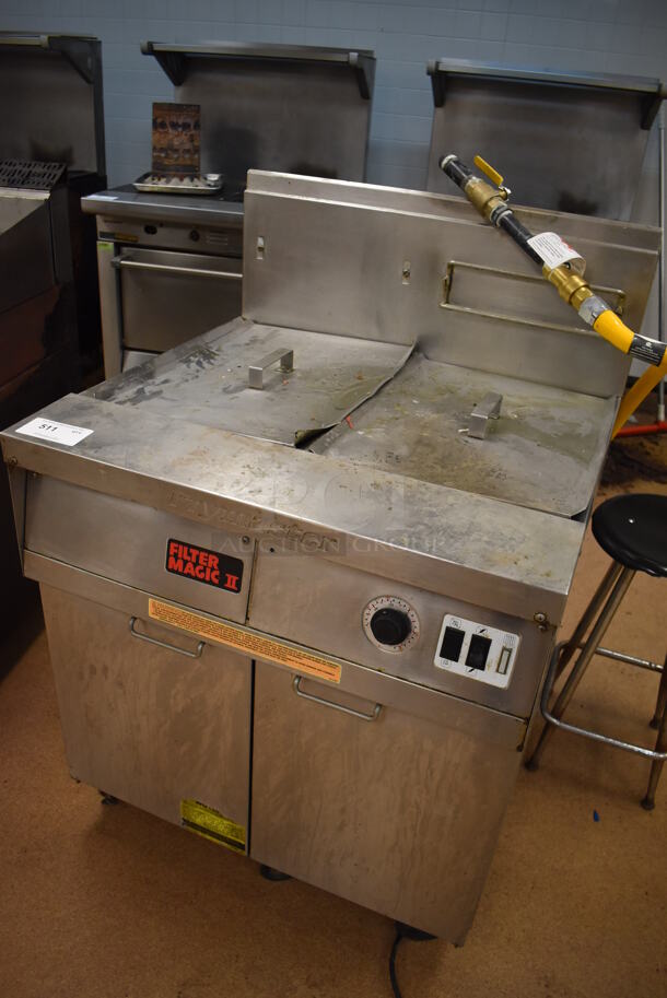 Frymaster FM145ESC Stainless Steel Commercial Floor Style Single Bay Deep Fat Fryer w/ Left Side Dump Station and 2 Lids on Commercial Casters. 122,000 BTU. (Education Kitchen 2) - Image 3 of 10